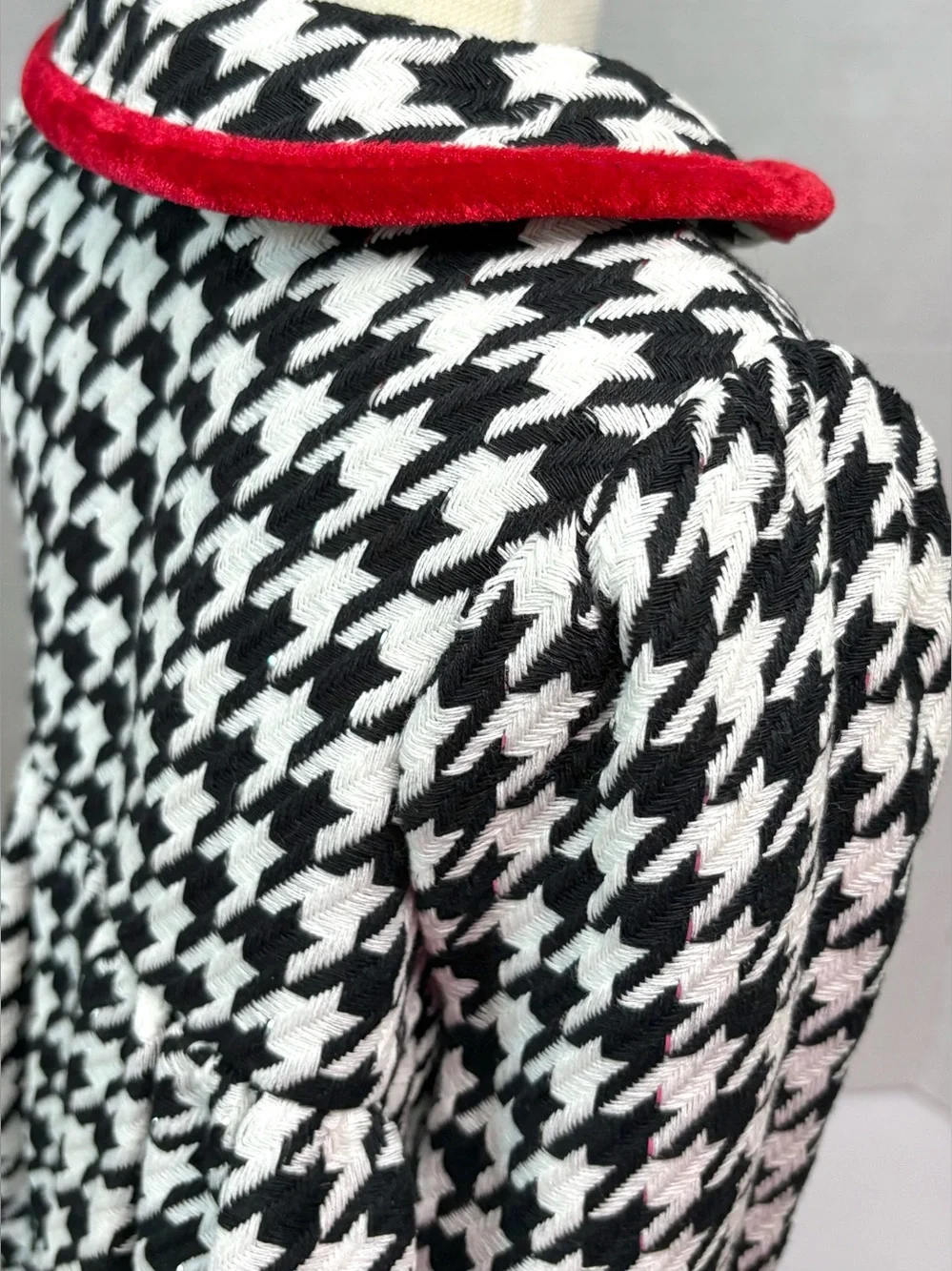 Blueberi Boulevard 18M Houndstooth Dress Coat Red Velvet Trim Game Day